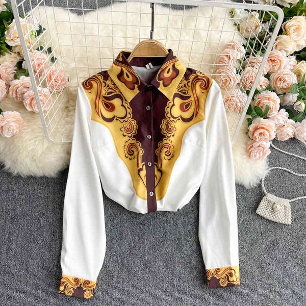 

dresses women design print blouse retro turndown-collar long sleeve button white spring korean fashion streetwear blouses, Black;gray