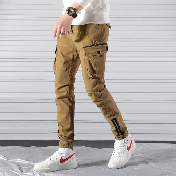 

men's pants fashion autumn and winter cotton streetwear hip hop long trousers cargo casual versatile straight harem, Black