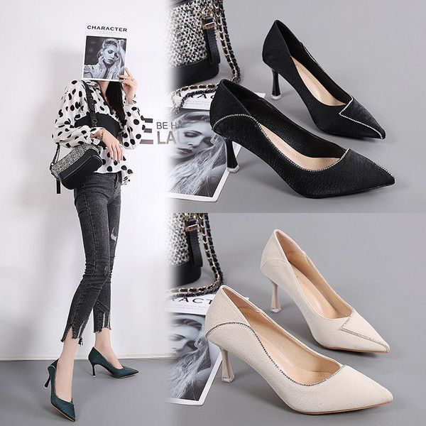 

dress shoes women pointed toe thin high heels pumps office ladies career rhinestone for 2022 sapatos femininos pompe, Black