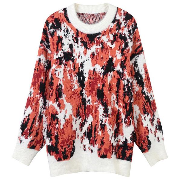 

runway graffiti print knitted winter pullover sweater female contrast color loose drop sleeve women jumper ladies streetwear women's sw, White;black