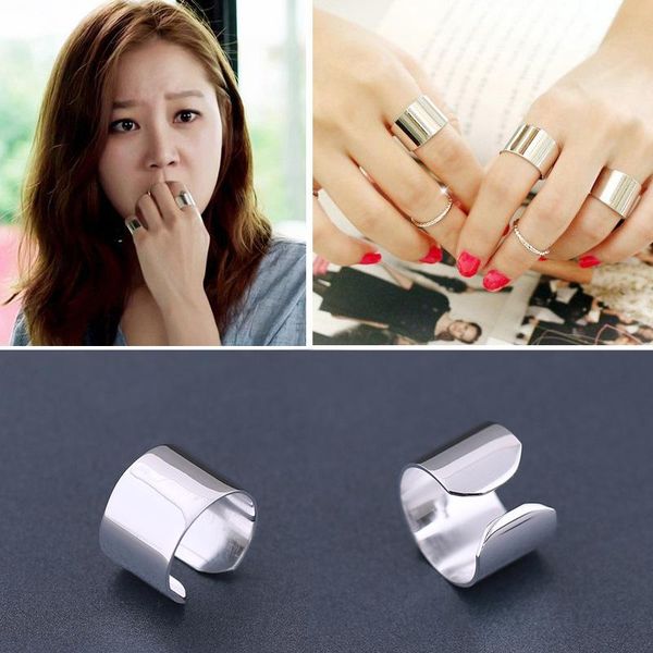 

cluster rings fashion big black thai silver dongmen web celebrity s925 pure smooth exaggerated opening ring female personality, Golden;silver