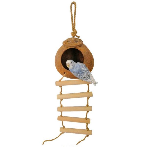 

bird cages nests natural coconut hideaway ladder shell breeding house parrots cage hamster swing hanging toy accessories