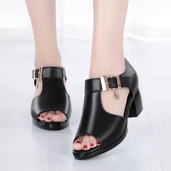 

fashion wedge sandals women summer open-toed platform mid-heel shoes simple, Black