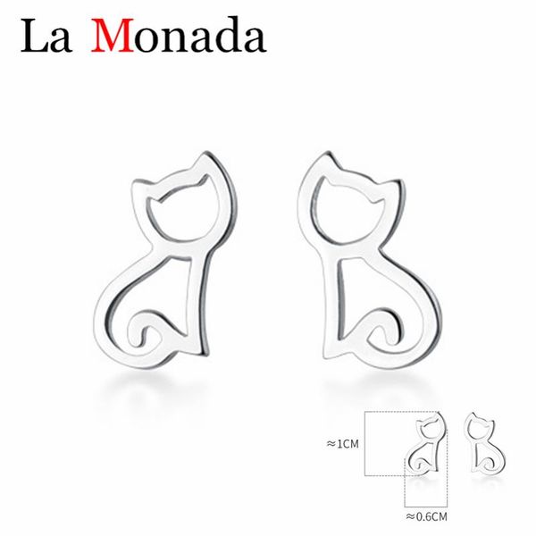 

sterling silver cute little hollow cat earrings stud for girl kids daughter animal jewelry gift, Golden;silver
