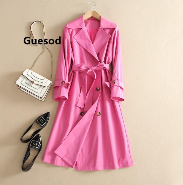 

women's trench coats women slim waist long 2021 autumn turn-down collar casual loose pink elegant coat guesod, Tan;black