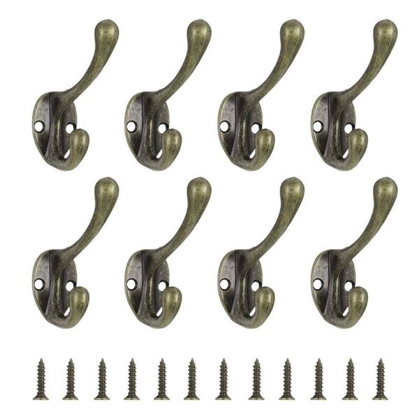 

hooks & rails 10 pack heavy duty dual coat with 20 screws, wall mounted retro double antique bronze clothes ha