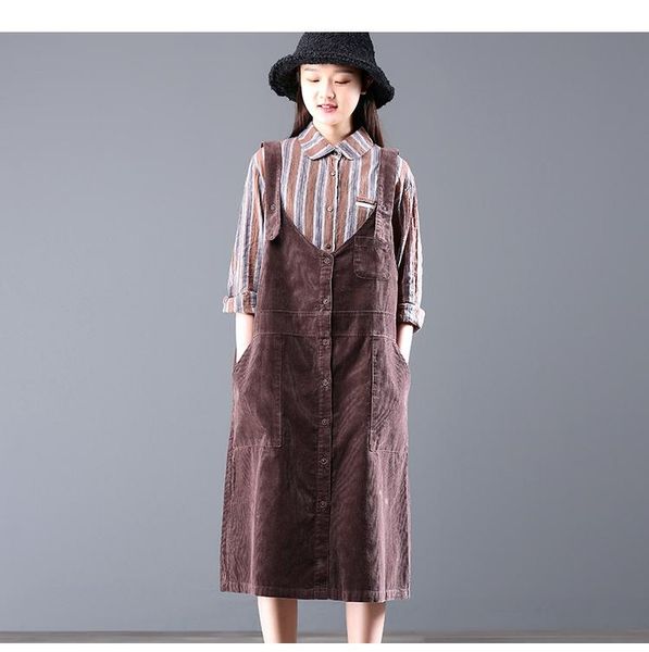 

skirts literary corduroy straps skirt retro saia mori girl 2021 autumn, Black