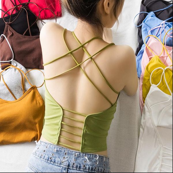 

back fashion womens cami summer solid cross sling hollow out backless crop feminino black red, White