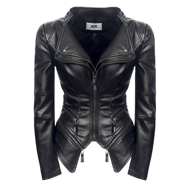 

leather jacket zipper stitched short double lapel shrug pu coat, Black