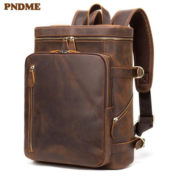 

backpack pndme business vintage design natural men's fashion genuine leather travel work lapbagpack