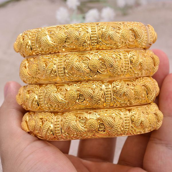 

24k bangles 4pcs/lot ethiopian africa fashion gold color bangles for women african bride wedding bracelet jewelry gifts, Golden;silver