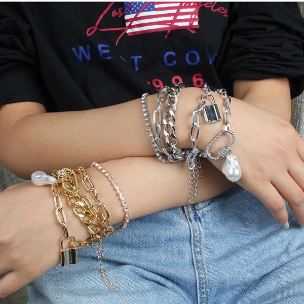 

charm bracelets temperament lock-shaped multi-layer bracelet sets for woman party casual, Golden;silver