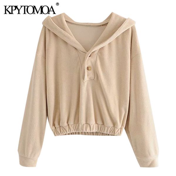 

women fashion loose cropped hoodies sweatshirts vintage long sleeve elastic hem female pullovers chic 210416, Black