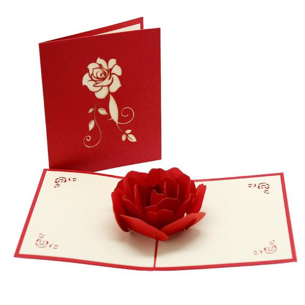 Поздравительные открытки Валентинс открытка 3D DIY Popup Rose Flower для годовщины свадьбы любовника