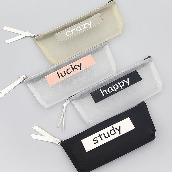 

fashion net yarn mesh pen pencil case school office supply student stationery pencilcase woman cosmetic make up bags gift