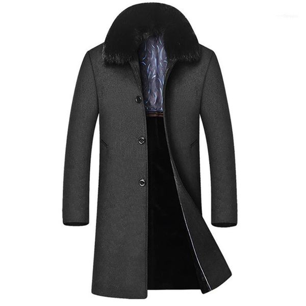 

men's wool & blends justar fall long plush and thick collar detachable coat1, Black