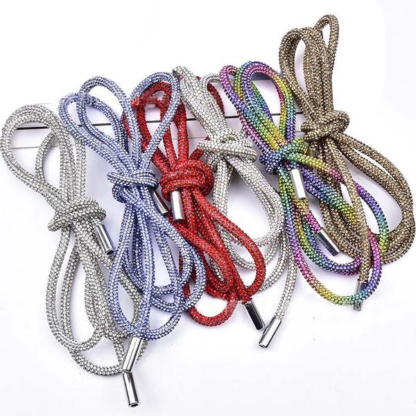 2021 Full Rhinestone Crafts DIY Drawstring Trousers Rope Cap RopeS Rainbow Shoe Cadarço Belt Bowknot Lazy Elástico Cadarços Acessórios de Vestuário