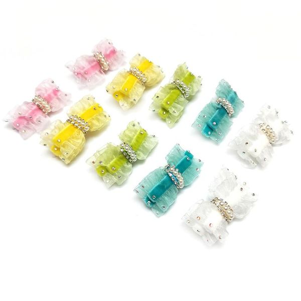 

dog apparel pets dogs grooming pet hair accessories for cat handmade headdress hairpin pearl drill lace velvet bow