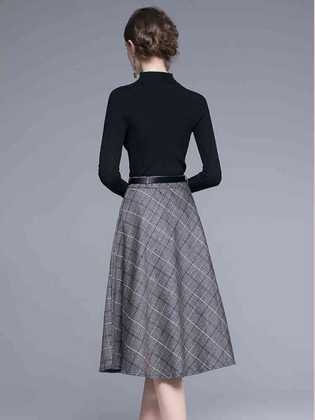 

two piece dress elegant women sweater and plaid skirt 2 set new fashion autumn winter o-neck knitted lady 38lq, White