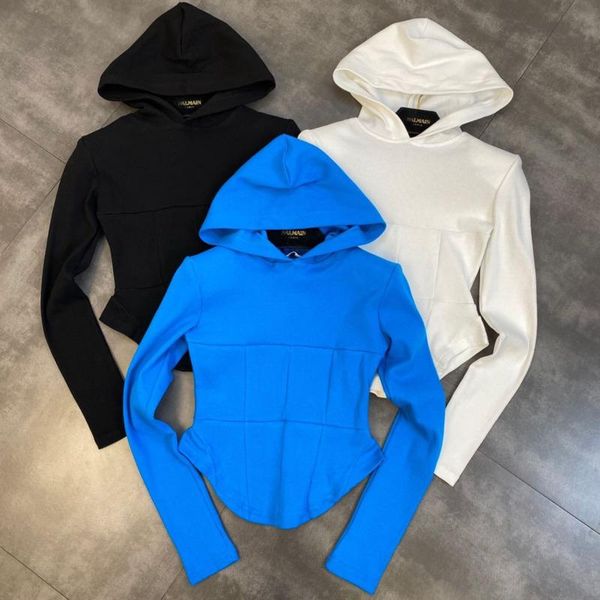 

women's hoodies & sweatshirts prepomp 2021 fall arrival long sleeve hooded pullovers ruffles slim sweatshirt women gc785, Black