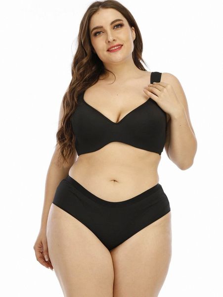 

plus solid lingerie set z3s1#, Black;white