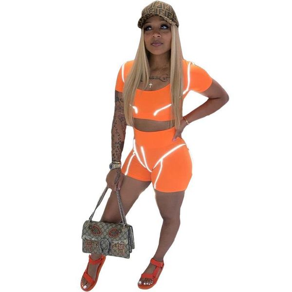 

women two pieces sets tracksuits reflective stripe tank short jogger suit sporty fitness night club 2 pcs outfit 2xl, Gray