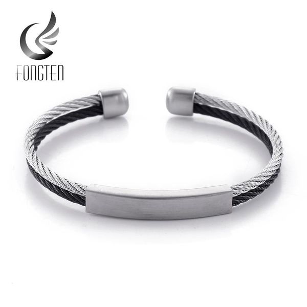 

bangle fongten classic double layer woven opening men stainless steel charm fashion jewelry boyfriend gift, Black