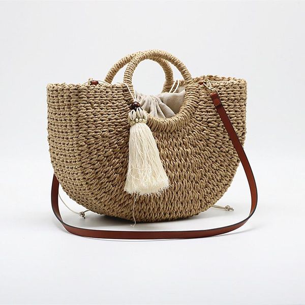 

evening bags straw hand-woven shoulder crossbody for women 2021 brand designer luxury retro handbags women's crescent bag tote