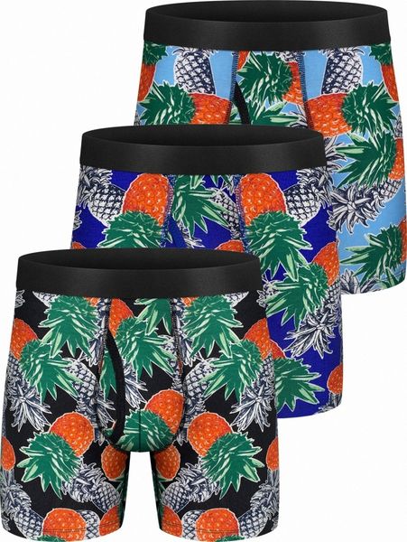 

men 3pcs random pineapple print boxer brief k9dt#, Black;brown