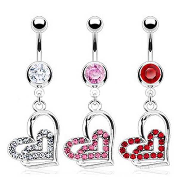 

d0679 hear mix color belly navel button ring, Silver