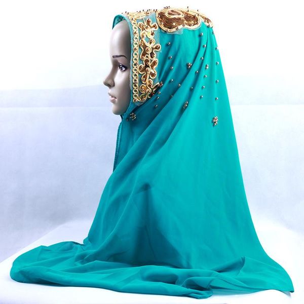 

scarves 2021 muslim hijabs ladies elegant pearls chiffon 175*70cm pure color decoration arab ethnic style head scarf, Blue;gray