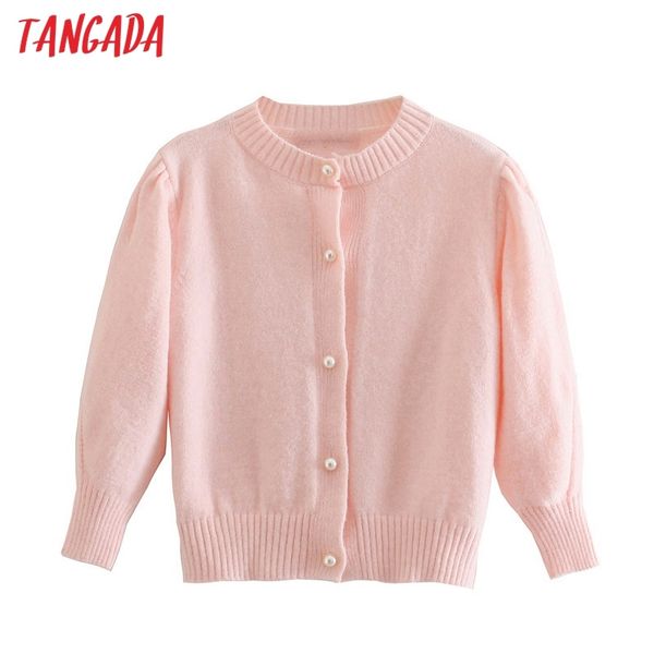 

women pearl buttons pink short style vintage jumper lady fashion knitted cardigan coat 3n20 210416, White;black