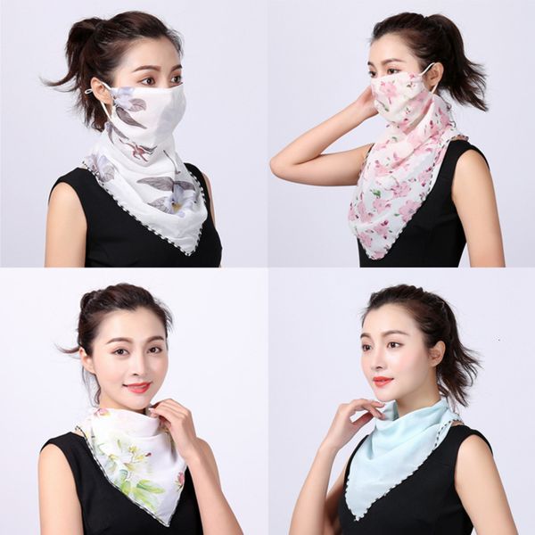 

summer chiffon printed riding uv neck protection sunscreen mask thin veil