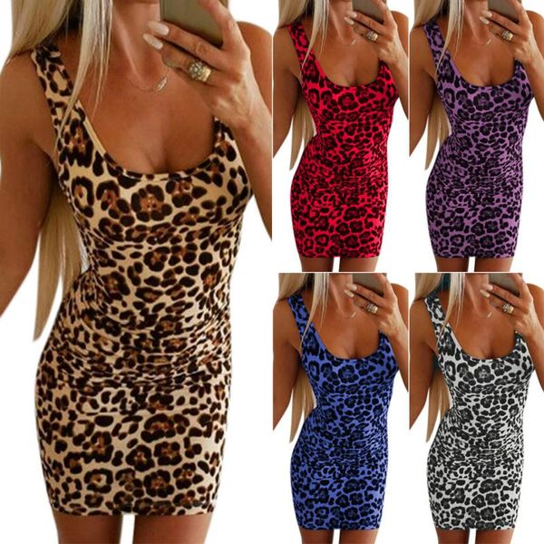 

casual dresses 2021 summer vest dress recipients waist hip leopard mini elegant, Black;gray