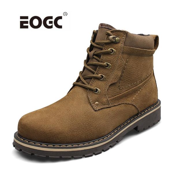 

boots super warm genuine leather men plus size winter shoes snow waterproof drop, Black