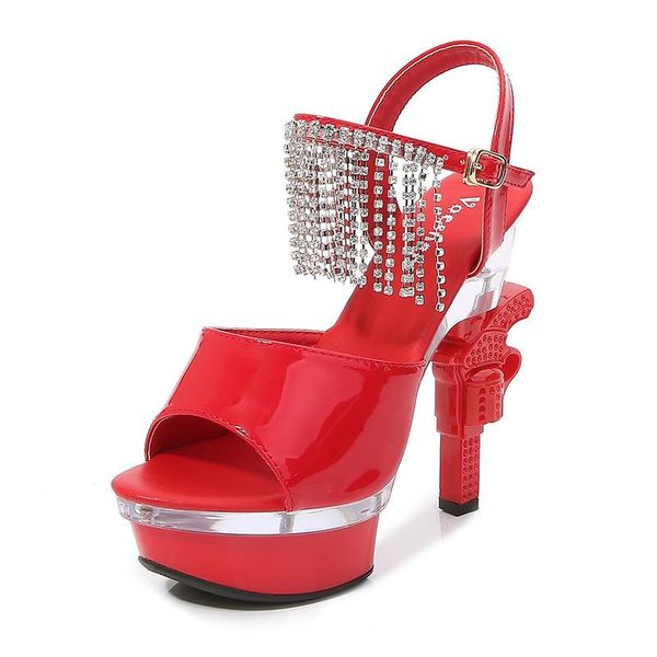 

mclubgirl platform crystal shoes wedge sandals and slippers women's summer waterproof non-slip wedding lfd dress, Black