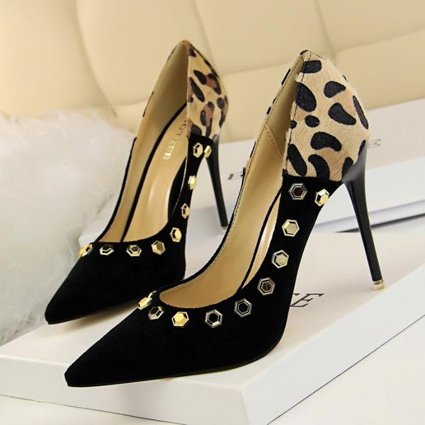 

dress shoes fashion leisure basic pumps for women flock casual pointed toe ladies slip-on super high thin heels single, Black