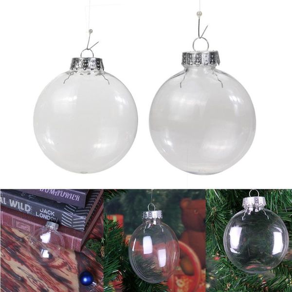 

party decoration 10/12cm hanging ball pendant christmas tree clear plastic bauble flat ornament kids gift favors xmas supplies
