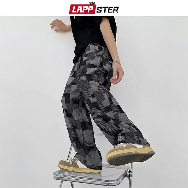 

men's pants lappster men patchwork harajuku vintage sweatpants 2021 mens streetwear japan style kpop joggers male causal fashion sweat, Black