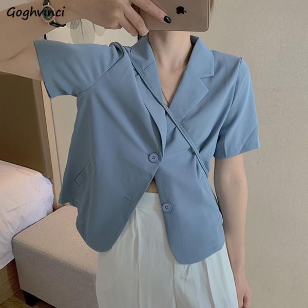 

women's suits & blazers short sleeve notched collar black women summer thin draped ol cropped single breasted outwear slim chic all-ma, White;black