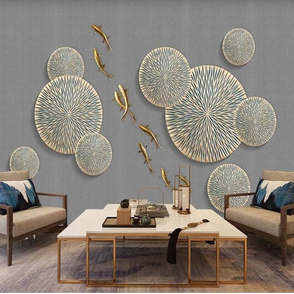 

wallpapers custom po wallpaper chinese style abstract 3d relief lotus leaf nine fish background wall papel de parede 3 d tapety