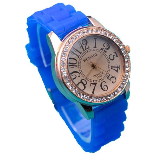 

wristwatches 2021 womage diamond watch 10 colors jelly silicone rubber band quartz fashion lady crystal for women gift, Slivery;brown
