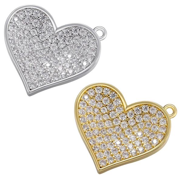 

charms zhukou heart pendant cubic zirconia for women diy handmade necklace jewelry accessories supplies wholesale vd978, Bronze;silver