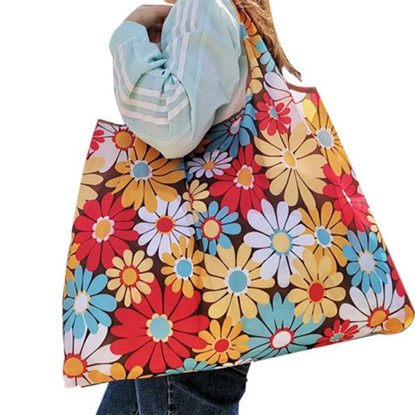 

portable foldable printing shopping handbags grocery supermarket storage bags large capacity reusable bag