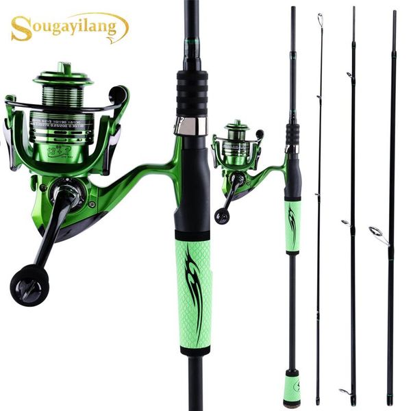 

sougayilang 2.1-2.4m carbon spinning fishing rod reel combo 4 sections portable lure with 13+1bb wheel