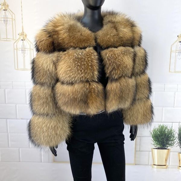 

women's fur & faux 2021 style real coat 100% natural raccoon women high-quality jacket luxury female coats leather, Black