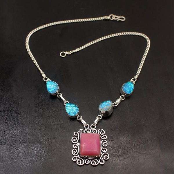 

hermosa antique charm quartz dichroic glass silver color charms necklace chain 17.5 inch a34 pendant necklaces