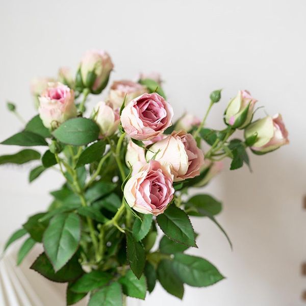 

decorative flowers & wreaths 4 head rose silk artificial fake wedding home living room decoration plastic branch christmas deco