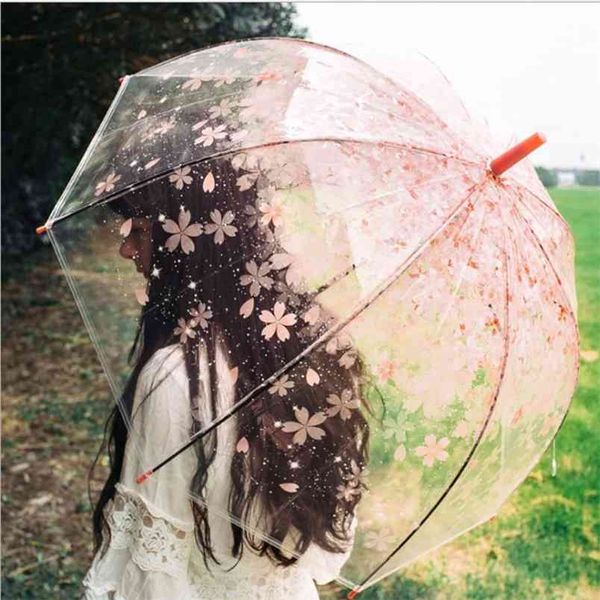 Sakura прозрачный зонт полуавтоматических детей S Apollo милая длинная ручка дождь S для девушки 210721
