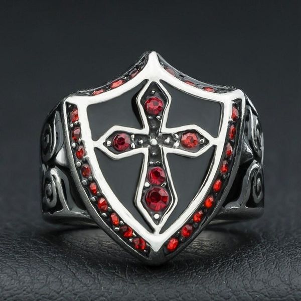 

cluster rings fashion punk templar knight ring red men's metal, Golden;silver